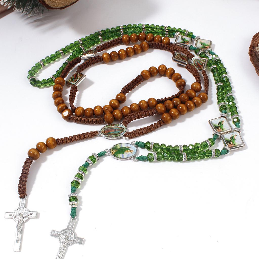 Rosary Beads Crosses Necklace Catholic Rosary Necklace with Crucifix Miracles Medals First Communion Christian Gift