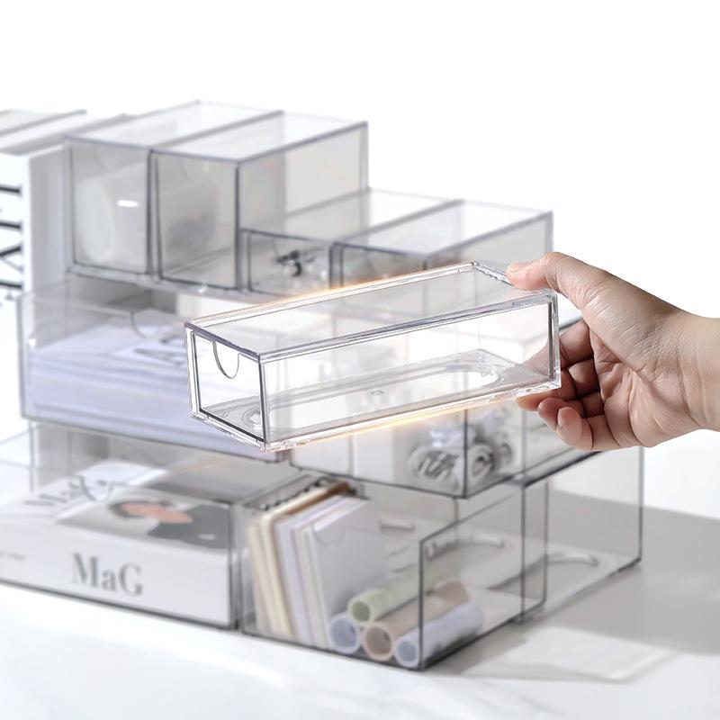 Transparenter Acryl-Schreibtisch-Schubladenorganizer - Staubdichte Schreibwaren-Aufbewahrungsbox mit freien Kombinationsmöglichkeiten
