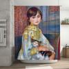 Charming Retro Style Oil Painting Shower Curtain For Home Decor Blue Color With Cat And Woman Design Art Print Waterproof 3D Fab