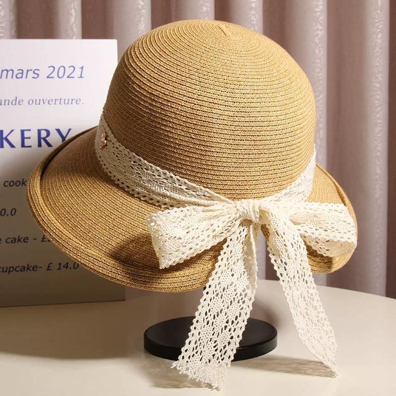 Straw Hat Women's Summer Sun Hat Hepburn Style Sun Hat Fashion Cool Hat Foldable Sun Hat Large Brim Fisherman Hat