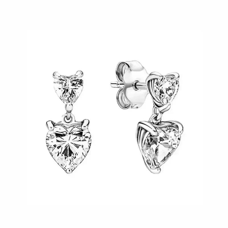 925 Silver Heart Earrings Exquisite Shiny Circular Light Luxury Jewelry Perfect Festive Gifts for Her