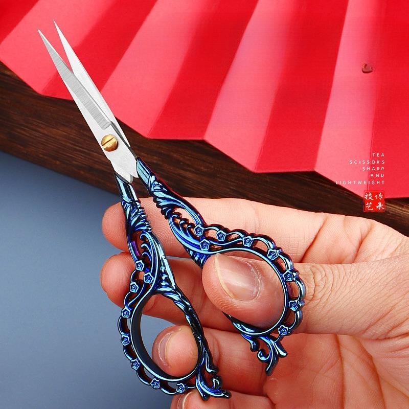 Retro Peach Blossom Scissors Embroidery Thread Handmade Paper-Cutting Special Mini Portable Stainless Steel Small Scissors