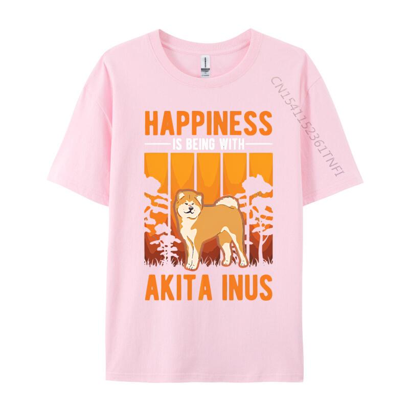 Happiness Is Being With Akita Inus Tshirt Black Tees Newest Hip Hop Cotton Men Top Tshirts Printing