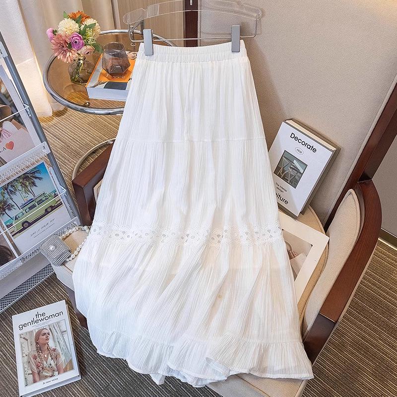 

Women s White Lace A-Line Midi Skirt - Summer Slimming Gentle Style One Size [Suitable for 85-135 jin]