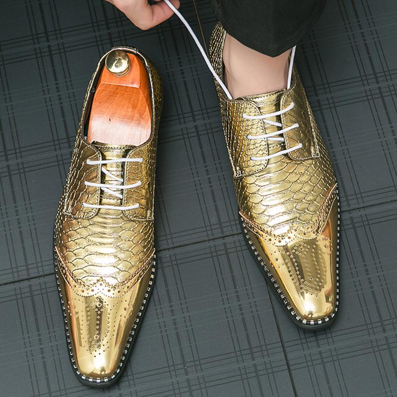

Роскошные Дизайнерские Мужские Блестящие Золотые Деловые Кожаные Броги на Шнуровке Повседневная Обувь Для Мужчин Свадебное Платье Выпускной Вечер Формальная Обувь 38