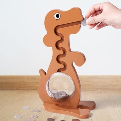 Tirelire en bois dinosaure cochon, ventre en acrylique transparent, boîte à monnaie décorative pour garçons et filles, motif chien pingouin.