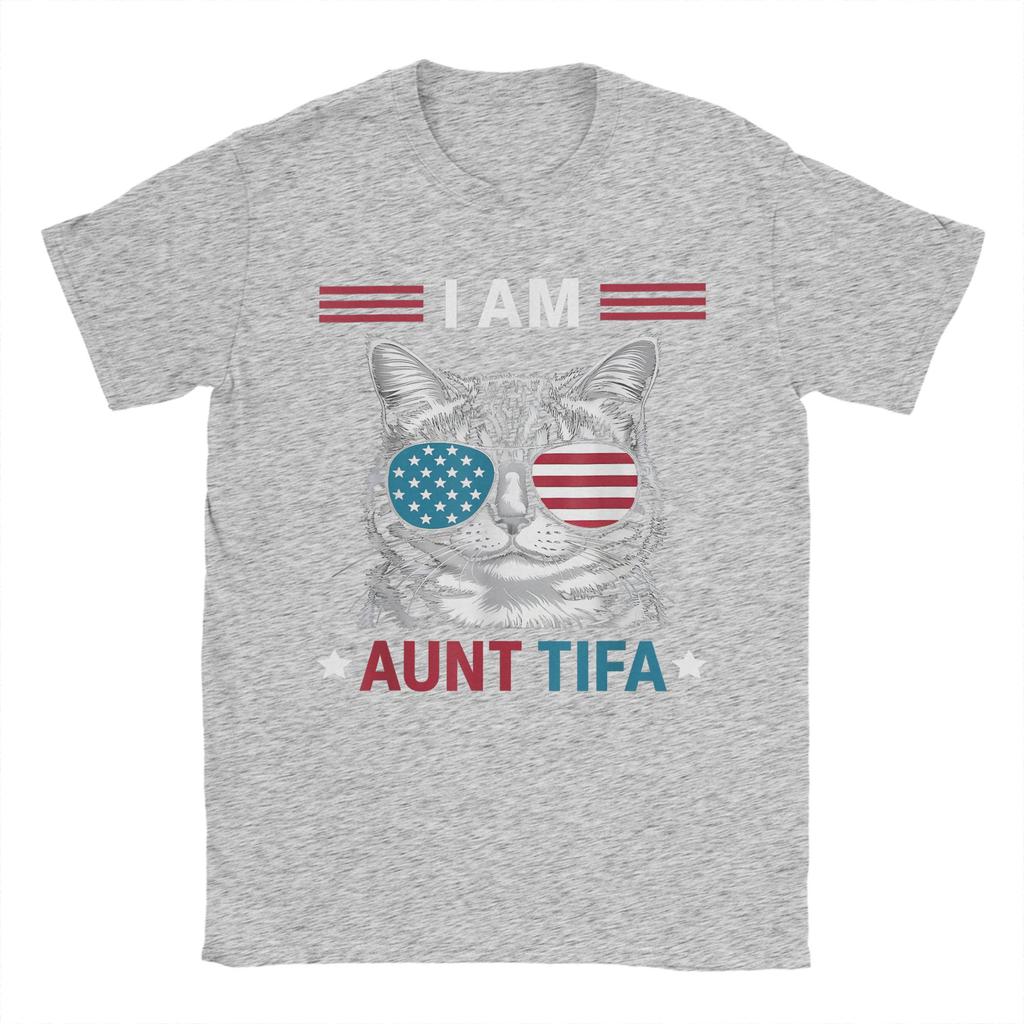 Novelty I Am Aunt Tifa Cat Patriotic T-Shirts for Men Round Collar Pure Cotton T Shirt Short Sleeve Tees Summer Tops