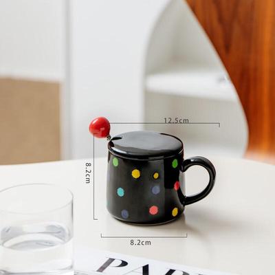 Shangqi Colorful Polka Dot Ceramic Mug with Lid and Spoon