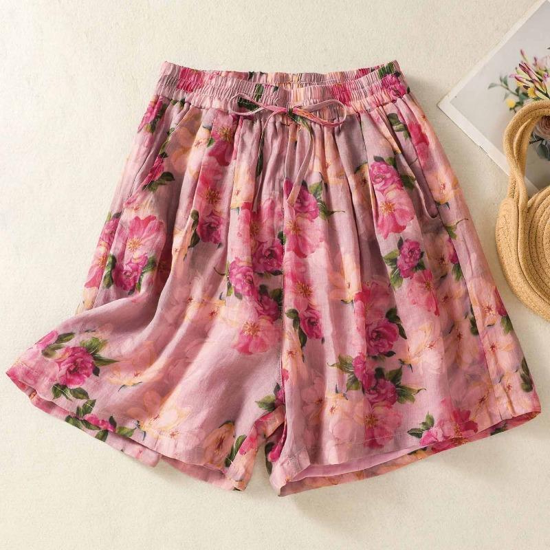 

Shorts Pants Women Cotton Summer Versatile Vintage Loose Large Size Casual Wide Leg Pants Shorts XXL червоний