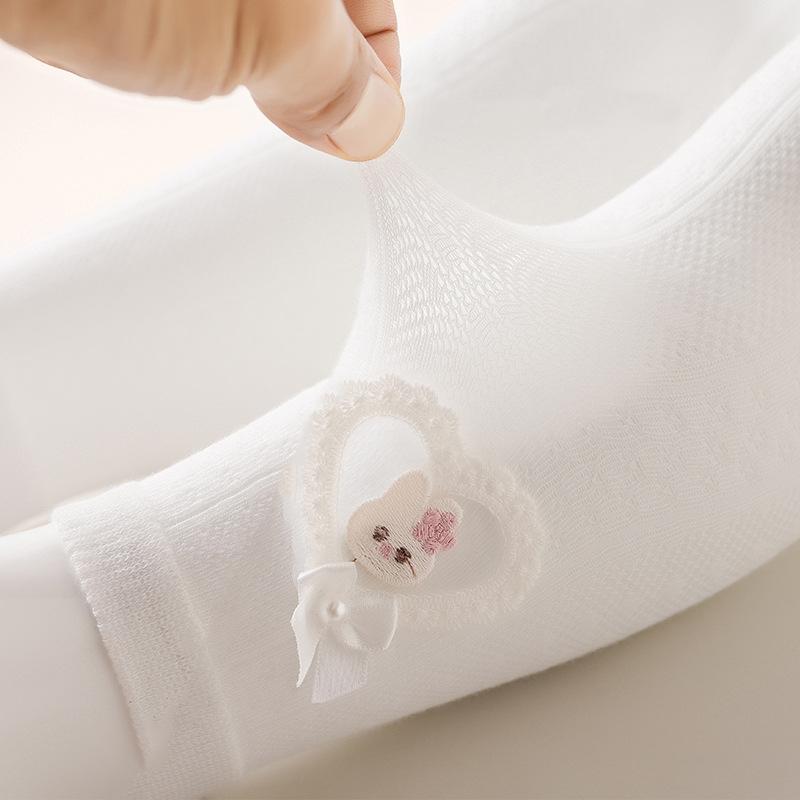 Kids Girls Lovely Bowknot Leggings with Embossed Rabbit Lace Hem Sweet Fashion Style Soft Stretchy Ankle Tights