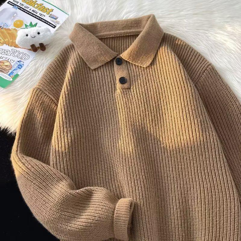 Men's Korean & Japanese Style Thickened Lapel Sweater - Trendy Winter Knitwear with a Relaxed Fit