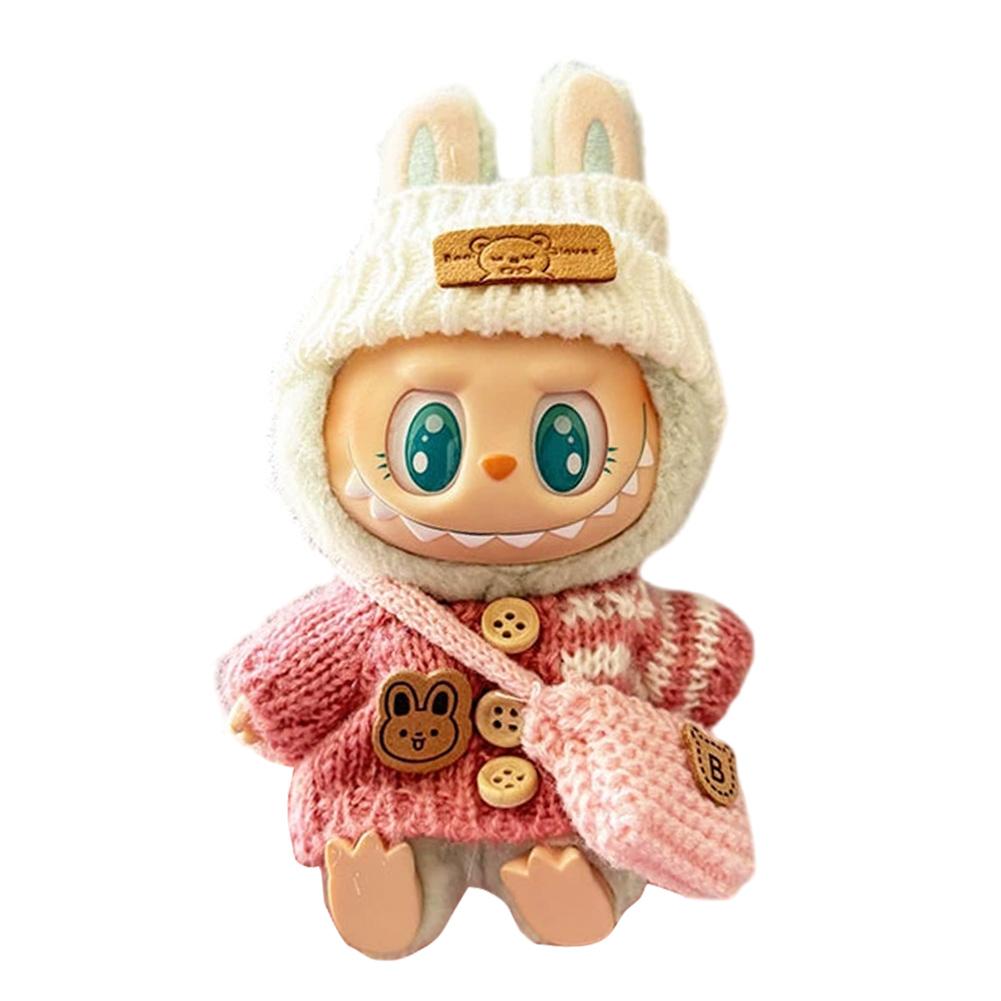 Mini Plush Doll'S Clothes For Labubu 17cm Doll Sitting Party Clothing Overall Set Outfit Accessories Kawaii Sweater Jk Skirt Set