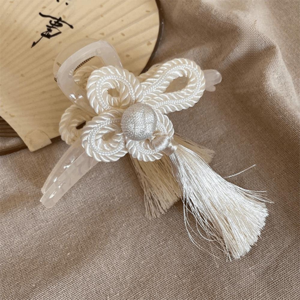 

Elegant Cheongsam Style Hair Grasp Tassel Hair Clip Gift Chinese Hair Claw Traditional Wear білий