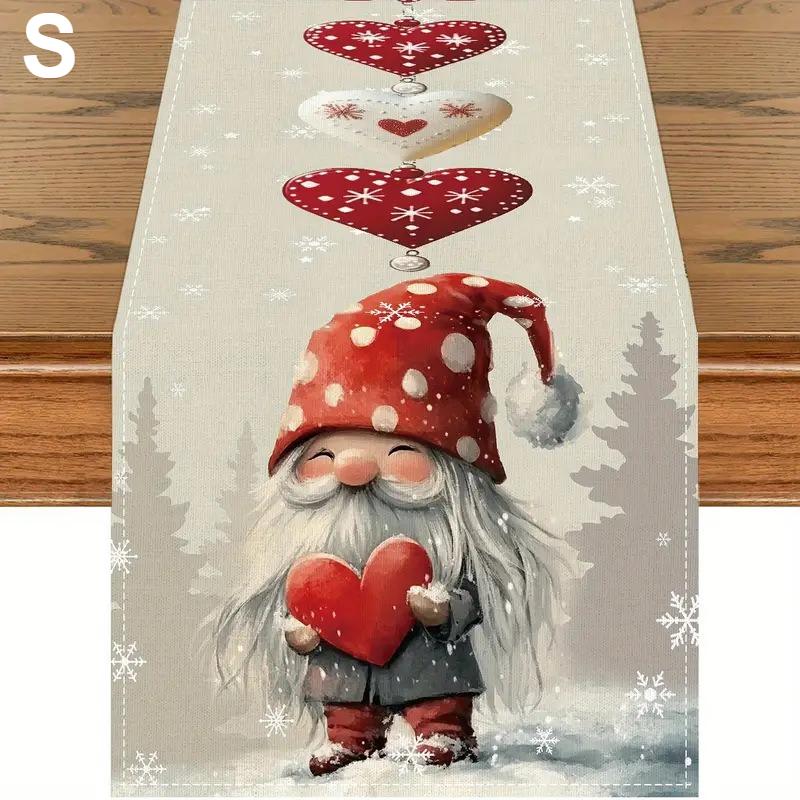 

1 шт. Зимняя Рождественская скатерть с рисунком гнома, любви и снежинок, Идеально подходит для обедов в помещении и на открытом воздухе, вечеринок, Нового года