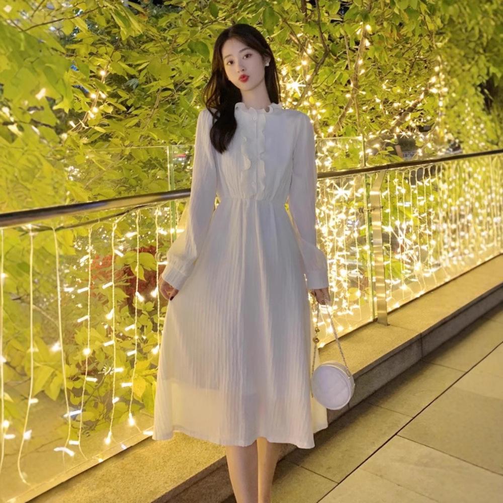 Women's French Mori-Style Apricot Dress with Inner Layer for Autumn/Winter