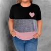 Women's Casual Round-neck Loose Heart-shaped Printed Color-blocking Large-sized Short-sleeved Top