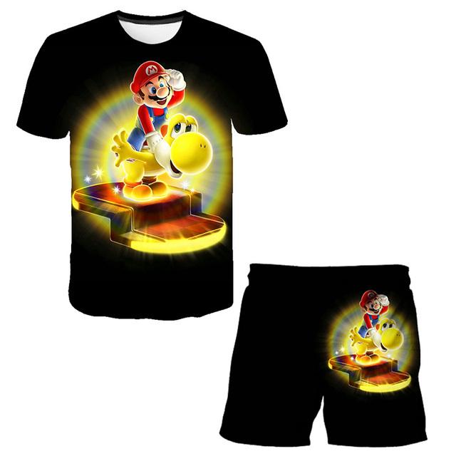 2025 Neue T-Shirts Jungen Anzug Mario T-Shirt Shorts Sommermode Mario Bros T-Shirt 2-teilige Sets Kinder Trainingsanzug Jungen Übergroße Kleidung