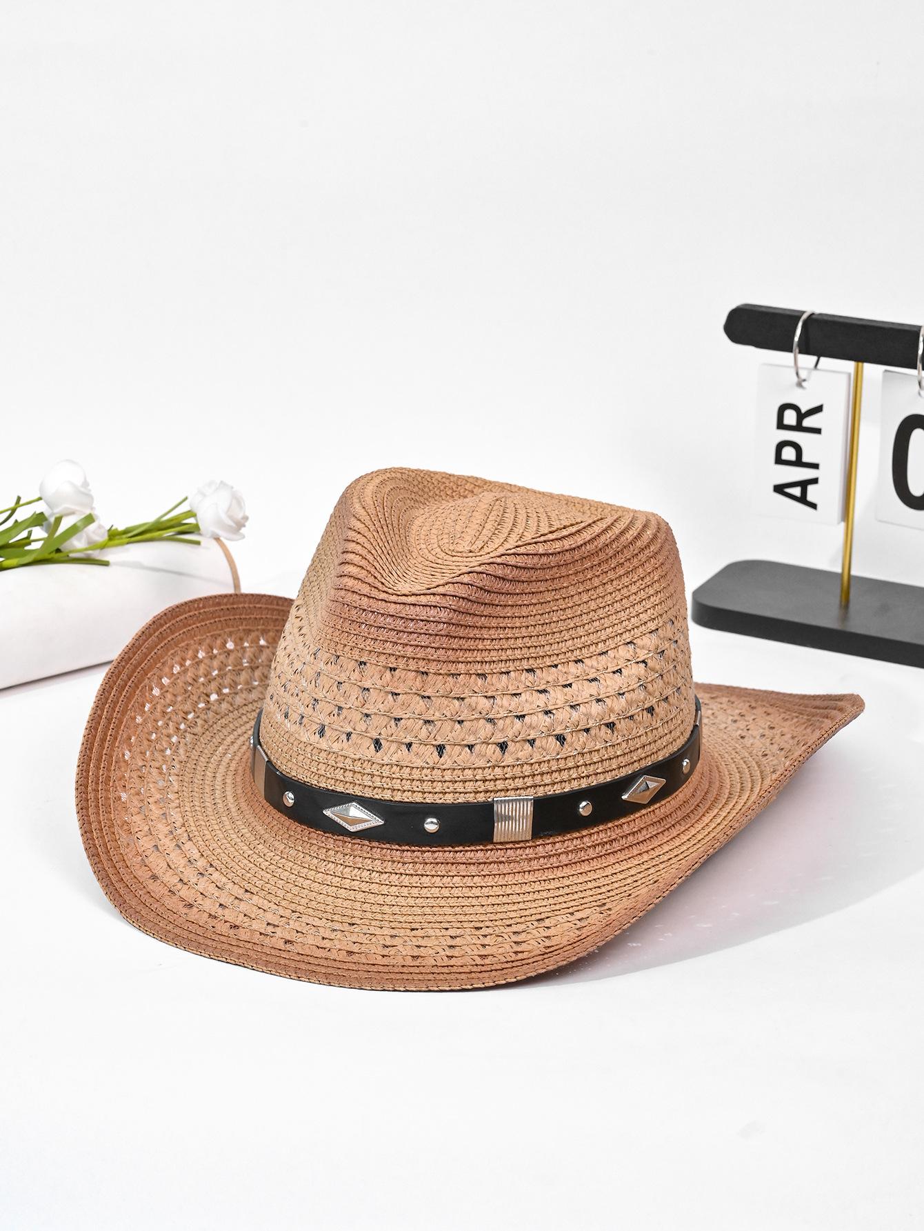 

Западная ковбойская шляпа Полая дышащая соломенная шляпа Модная вязаная шляпа average size