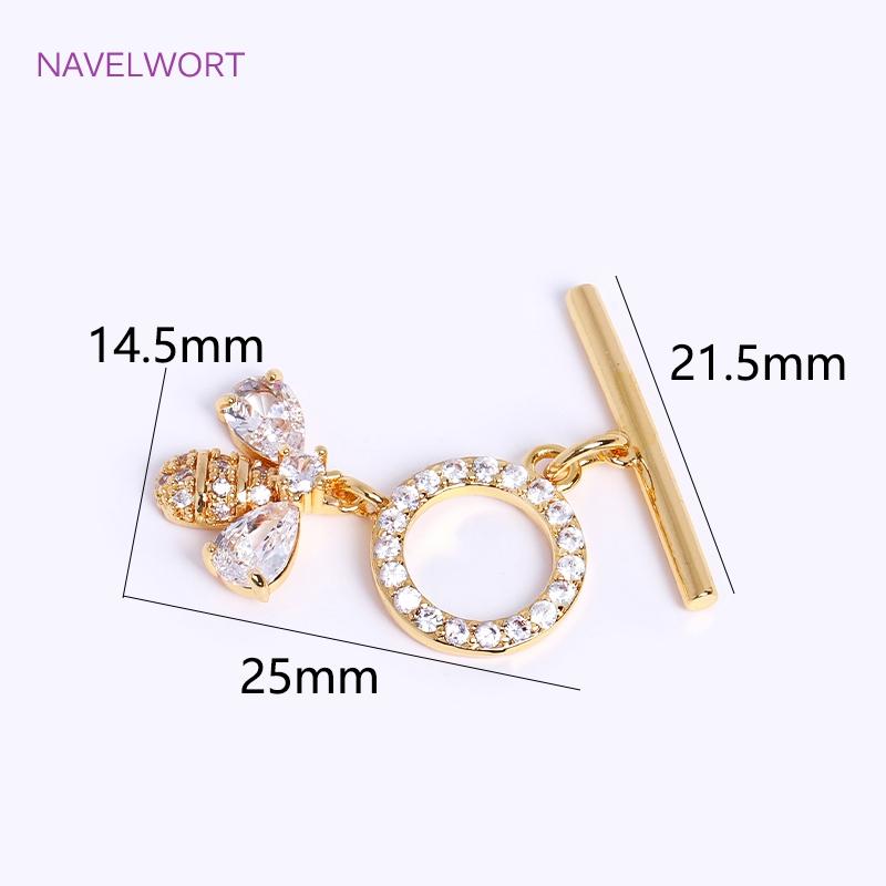 

Trendy 18K Gold Plated Mini Bee Toggle Clasp Connector For Necklace Making,Brass Inlaid Zircon Round OT Clasp DIY Accessories 1 piece