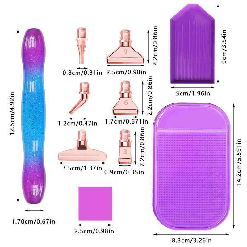 Glitter Gradient Resin Diamond Painting Pen Kit 12 Interchangeable Tips 6 Wax Blocks 2 Sorting Trays Correction Tool Ergonomic Grip