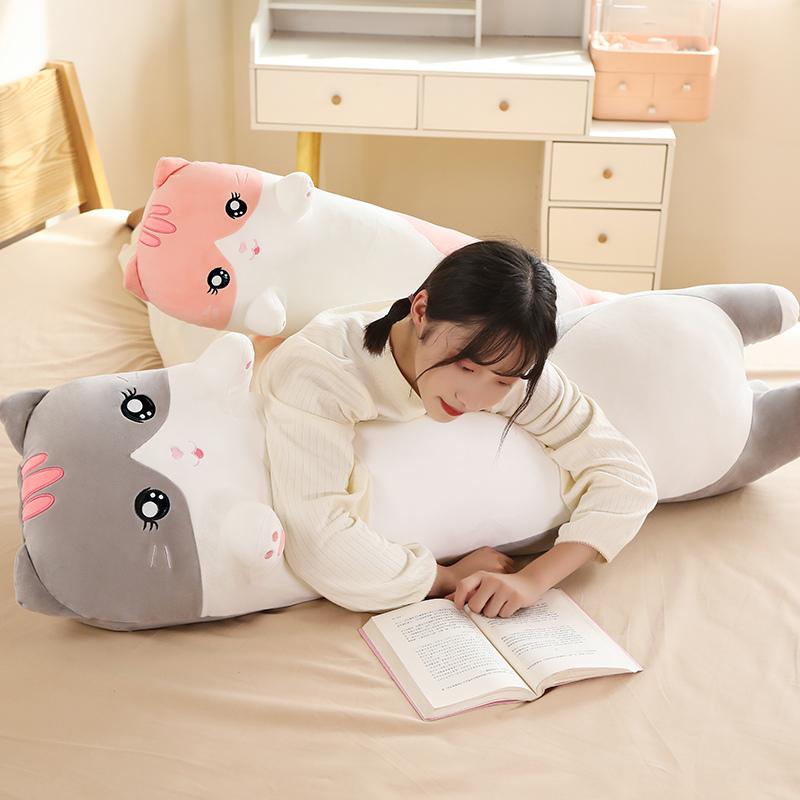90cm-130cm Cute Giant Size Long Toy Pillow Stuffed Cat Long Throw Pillow Cushion Bed Use Home Sofa Decor Toys