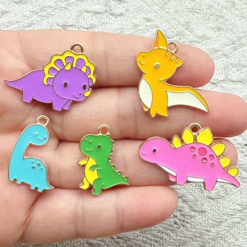 10Pcs Enamel Cartoon Dinosaur Pattern Design Charms Alloy Metal Pendants For Diy Jewelry Making Accessories