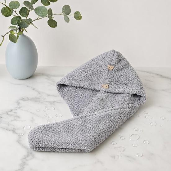Hair Drying Towel with Button, Super Absorbent Coral Fleece Hair Towel, Skin-friendly Bath Turban for Women, Comfortable Hair Wrap for Long Hair