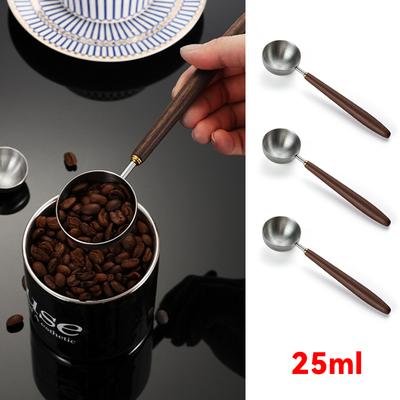 New 25ml Wooden Handle Stainless Steel Coffee Scoop Tablespoon Measuring Spoon Walnut Wood Long Handle Coffee Spoons Cafe Tools