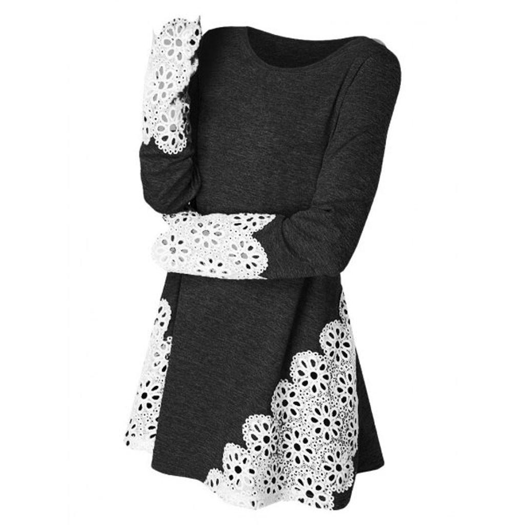Women high neck cotton Tunic Neckline black patchwork gray top