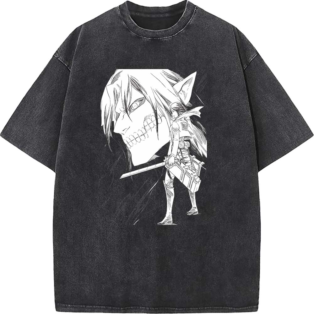 

Hot Anime Attack On Titan Tshirt Shingeki No Kyojin Eren Mikasa Printed Tshirt Men Women T Shirts Harajuku Washed Cotton Tee XXL чёрный