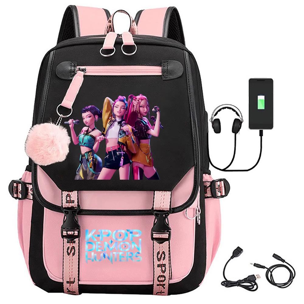 K-pop Demon Hunter Girl Group Backpack with Pompom - School and Campus Edition