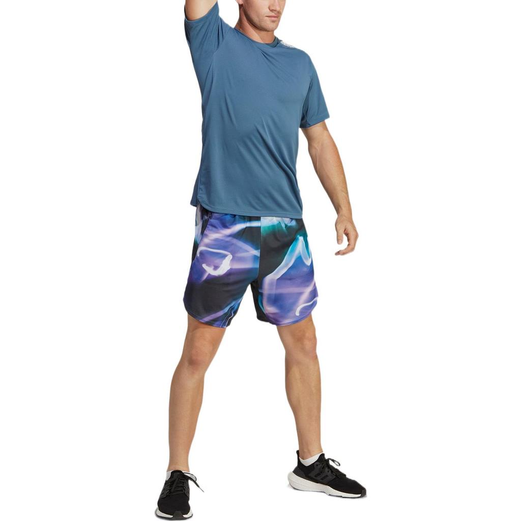 Adidas Logo Print Stripe Crew Neck Short Sleeve T-Shirt Men Tops Blue HT8849