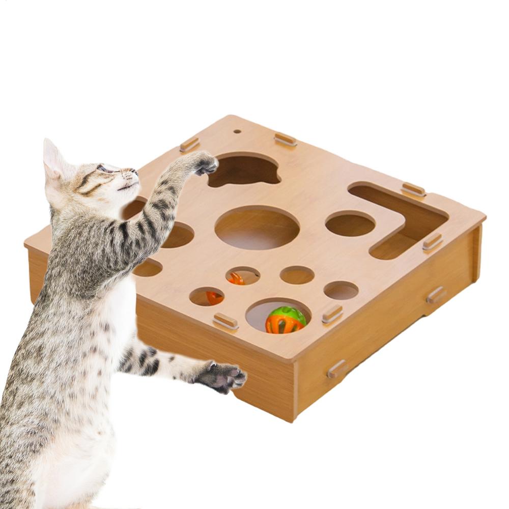 

Cat Scratch Puzzle Enrichment Box Wooden Enrichment Mat Maze With Bell Ball Cat Nail File For Dog Pet Kitten Puppy Rabbit House