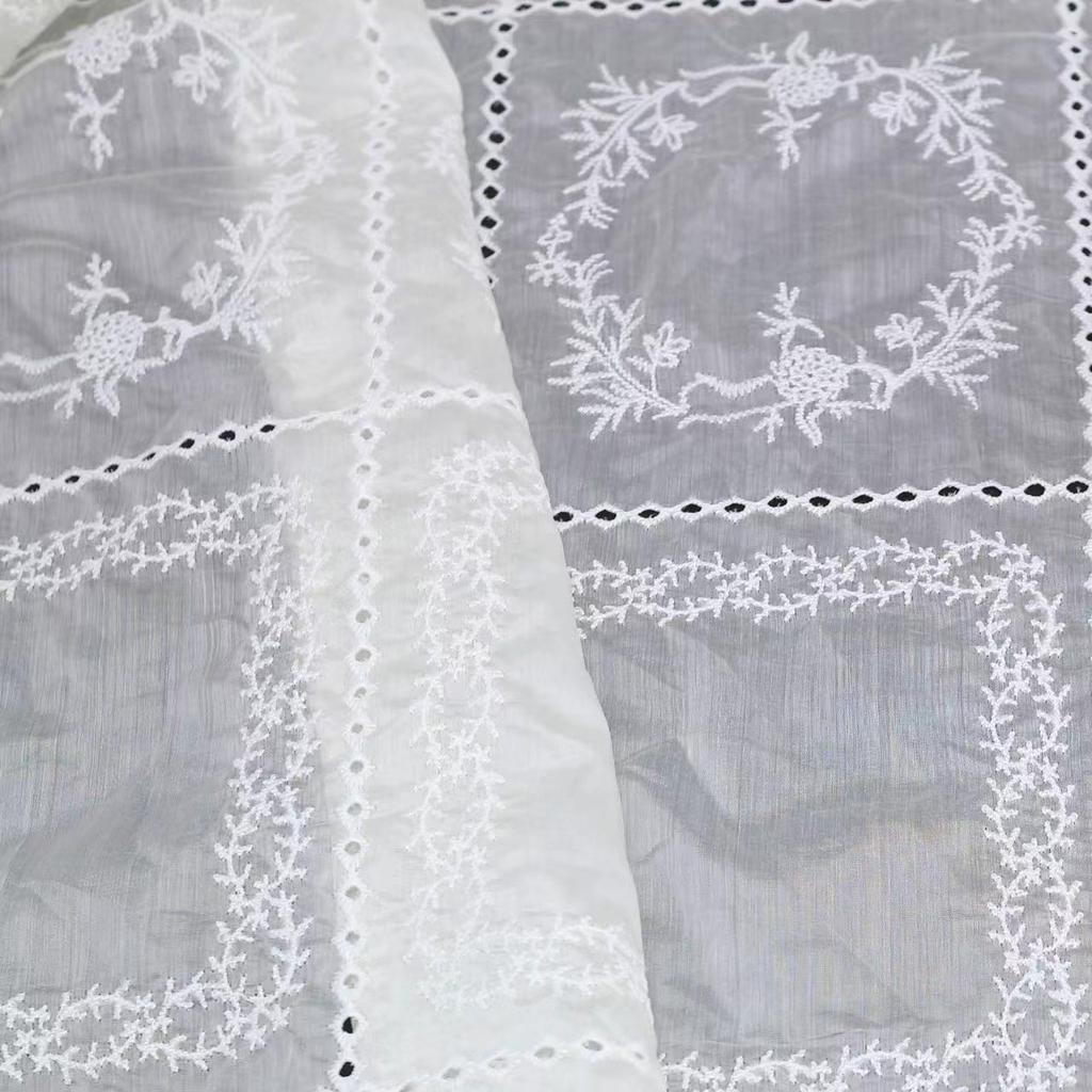 Quten Silk Embroidered Hollow Fabric, Retro Milk Silk Embroidered Fabric, Embroidered French Plaid Clothing Fabric