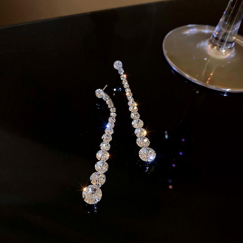 S925 Sterling Silver Elegant Long Tassel Earrings with Sparkling Zircon