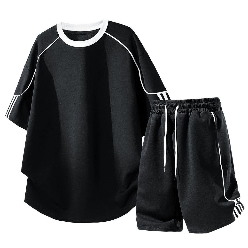 Ice-Cool Cotton Men's Two-Piece Set: Short-Sleeve T-Shirt & Five-Point Pants, Summer 2026 New Style, Casual Sportswear for Students