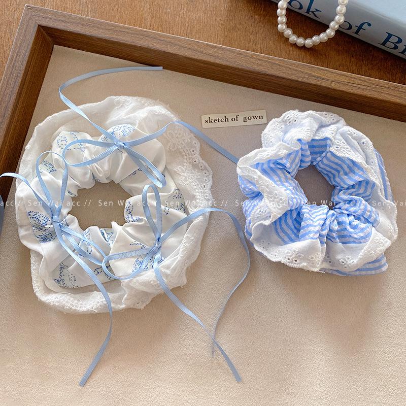 Blue and White Striped Large Intestine Hair Band Women's Hair Durable Headband Small Fresh Personalized Hair Accessories