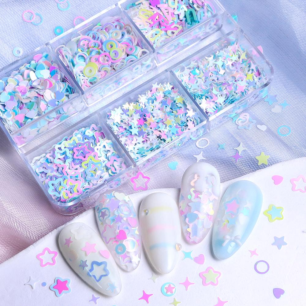 1 Box Mermaid Mixed Color Star Letters Love Heart Nail Art Sequin Decoration