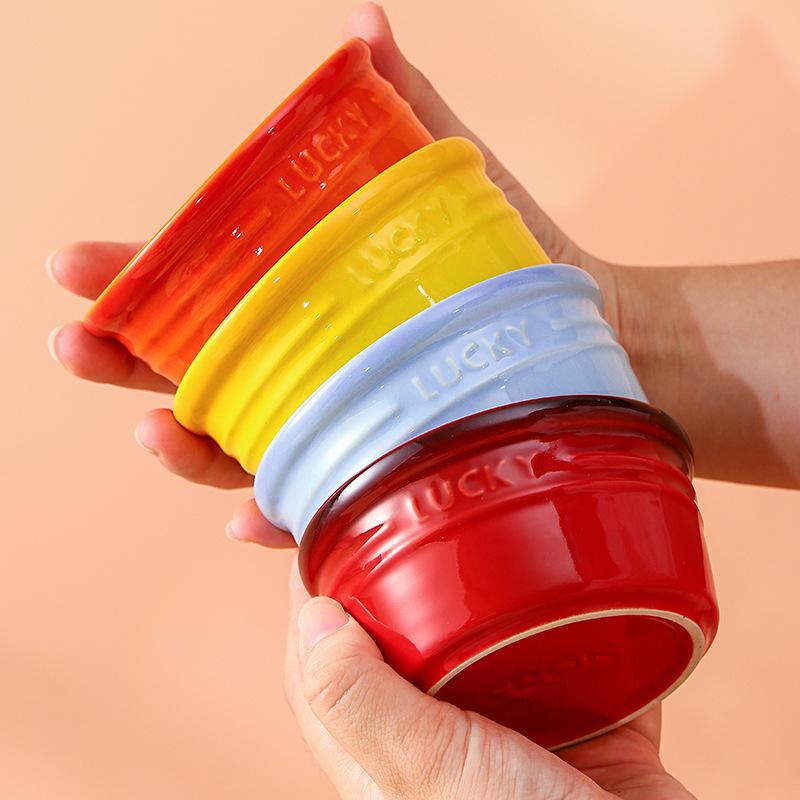 Colorful Soufflé Ceramic Baking Bowl Household Gradual Change Oven Baking Desserts Double Skin Milk Steamed Egg Baking Gu Tableware