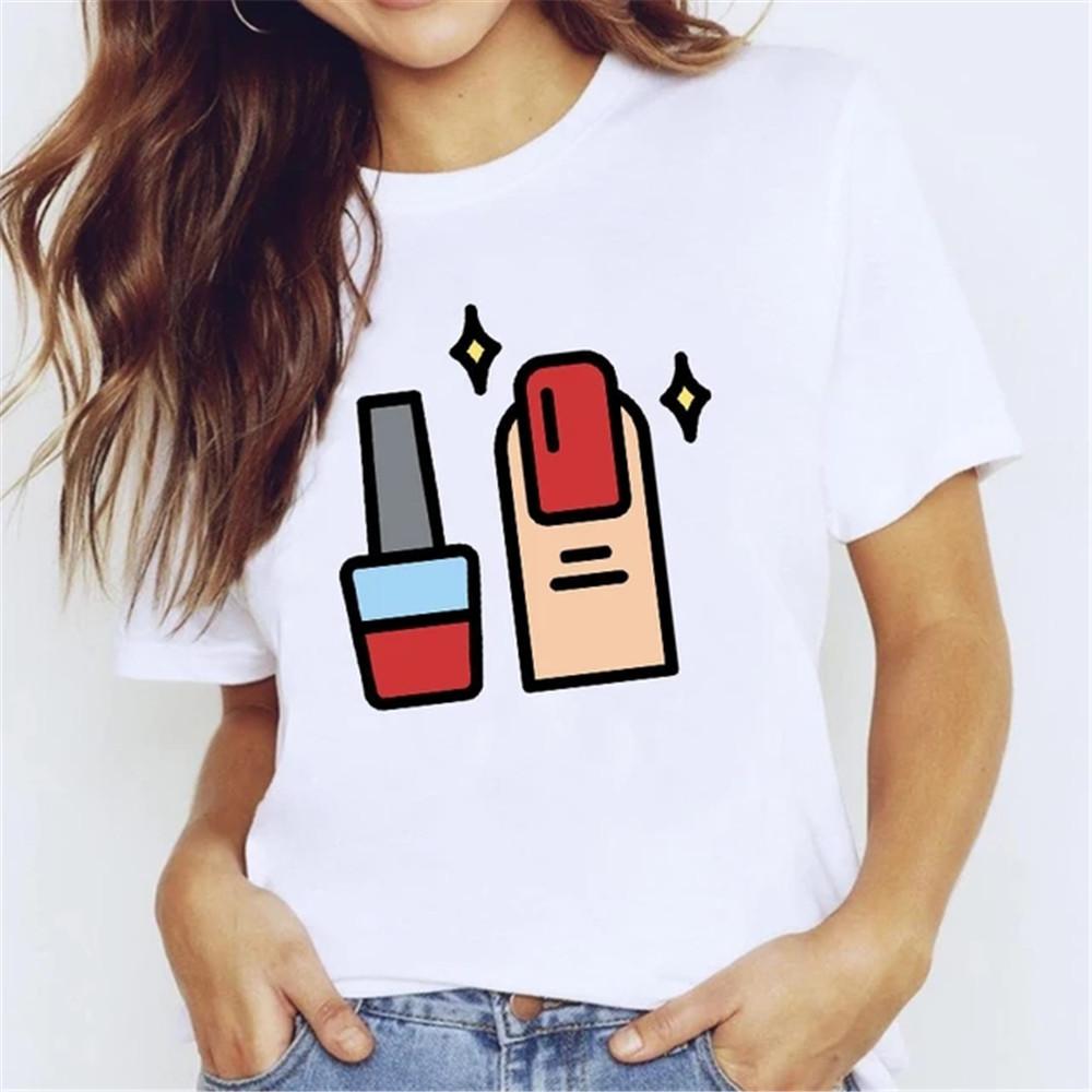 T Shirt for Women Teens Tees Cartoon Kawaii Trend Fingernail Nail Art Unisex Clothes Vintage Men Streetwear Daily Style Fashion