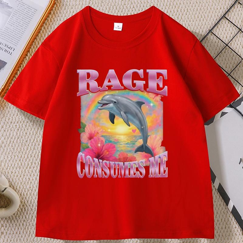 Rage Consumes Me Dolphin Tshirt Unisex Women Retro Comfortable Funny Meme TShirt Silly Weird Graphic T Shirts Unisex Clothes S