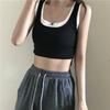 Women's Fake Two-Piece Crop Tank Top, Ribbed Cotton Sleeveless Camisole