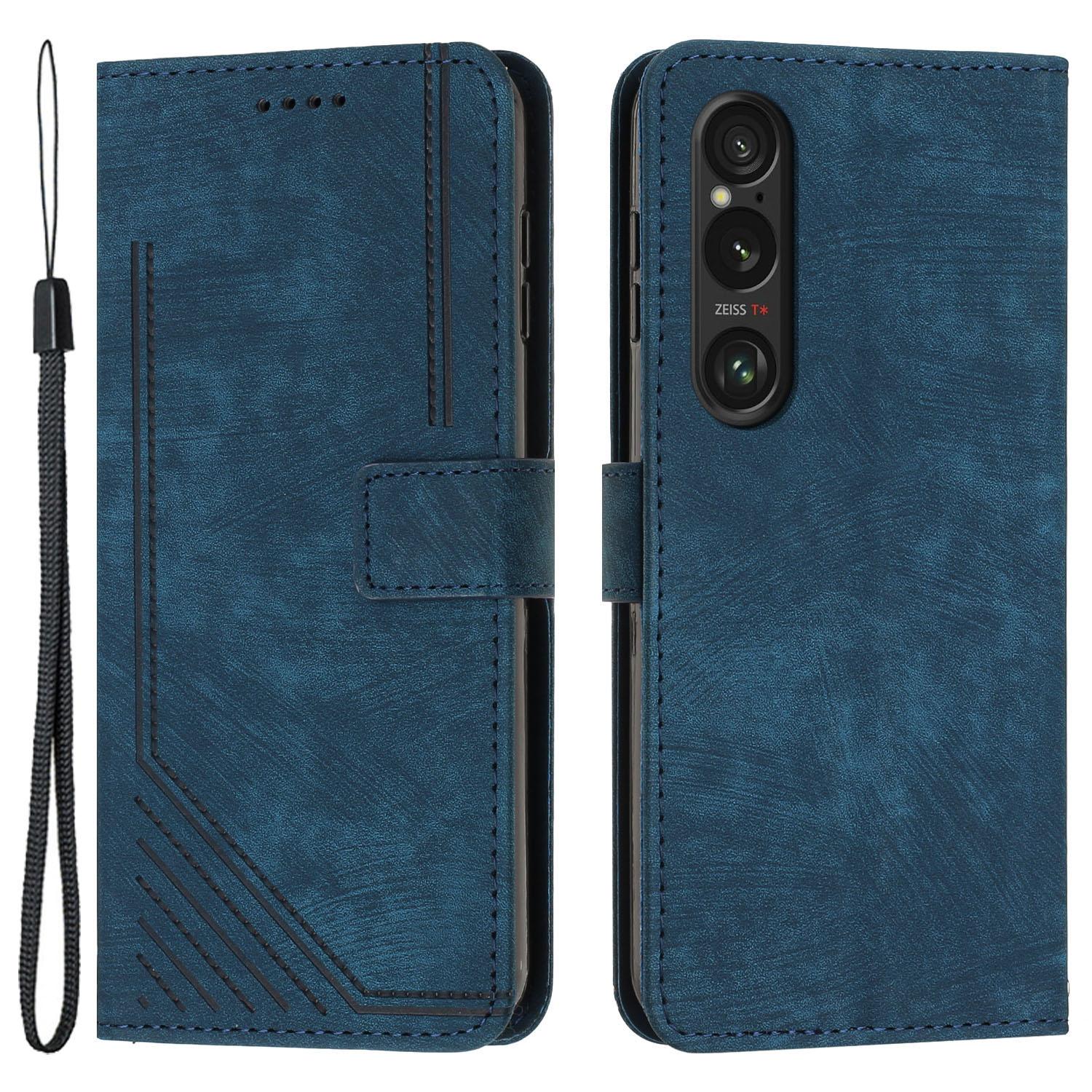 

For Sony Xperia 1 VI Case Lines Imprinted Leather Full Protection Phone Cover E