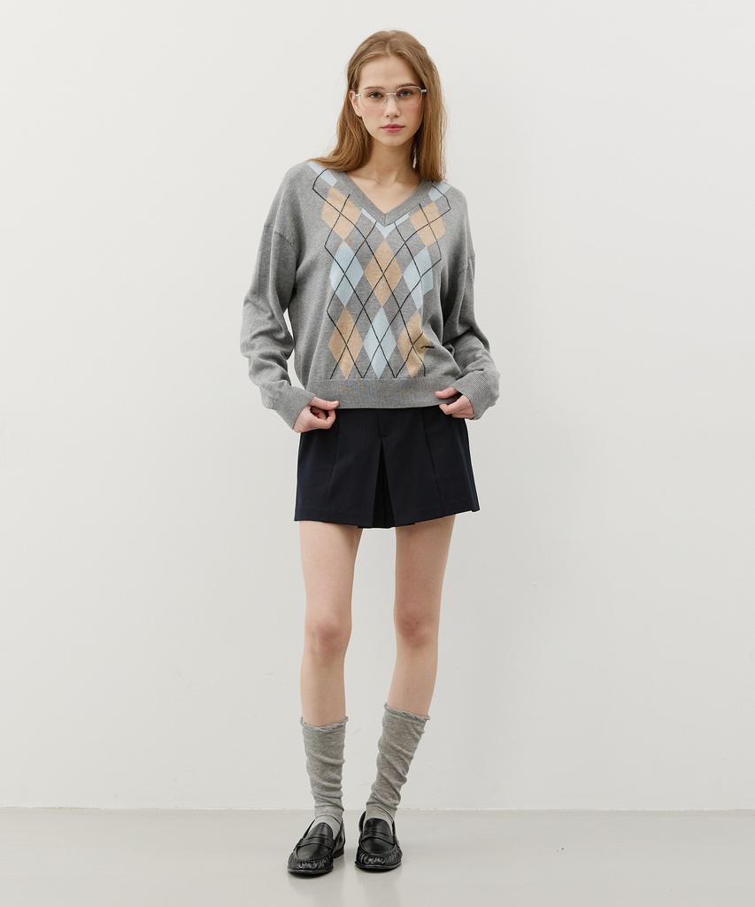 CITYBREEZE Argyle V-Neck Knit_Grey