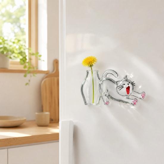 Cat Whiskers Holder Refrigerator Magnet, Transparent Cat Furs Keepsake Vase Fridge Magnet, Pet Memorial Decoration for Home, Kitchen