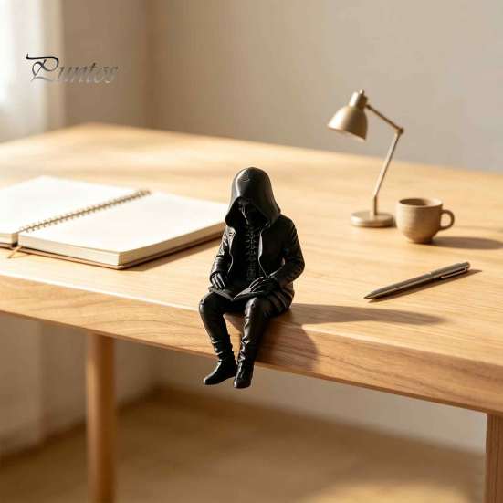 Schreibtisch-Ornament für das Büro 3D-gedruckte Kapuzen-Skelett-Figur beim Lesen, Gotischer Bücherregal-Rand-Sitzer-Statue, Harz Buch Halloween Schreibtisch Kaminsims Kaffee