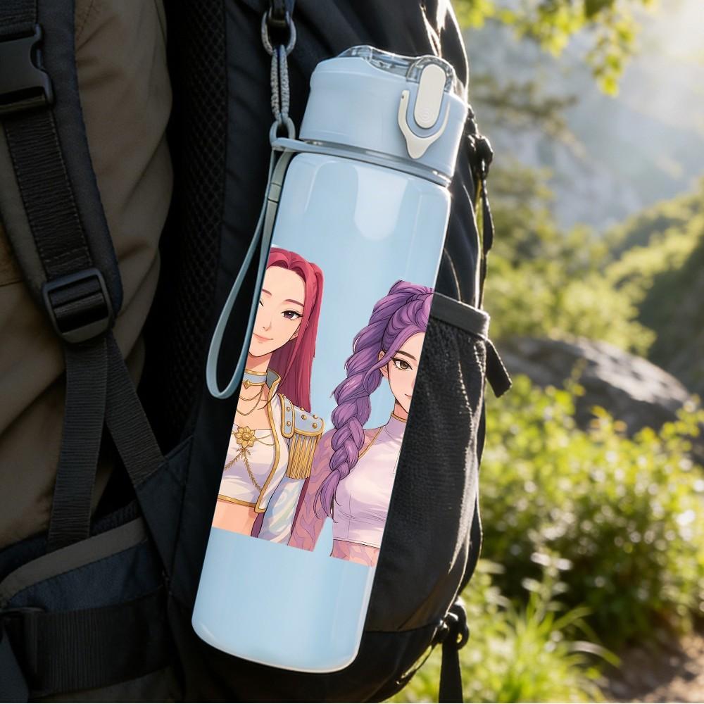 1PC Three Pretty Girls Character Cartoon Print 750ml Color Plastic Sports Water Bottle Leakproof Flip Straw Lid Suitable for Sports Office Home Use