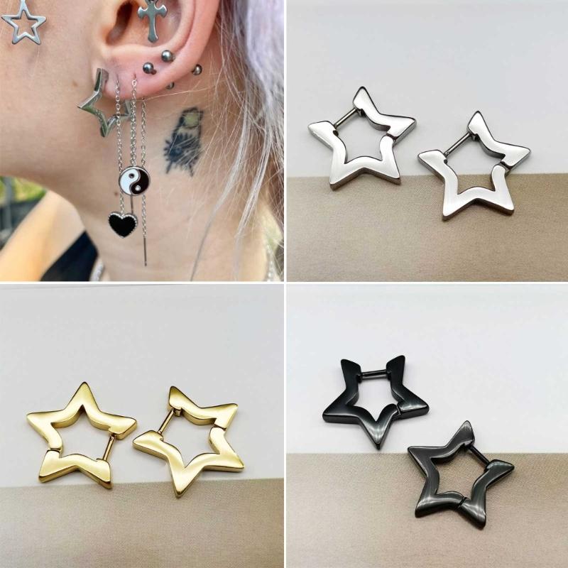 Stainless Steel Pentagram Star Ear Stud Sweet Cool Star Stud Earrings Jewelry Fashion Piercing Earrings Birthday Gift