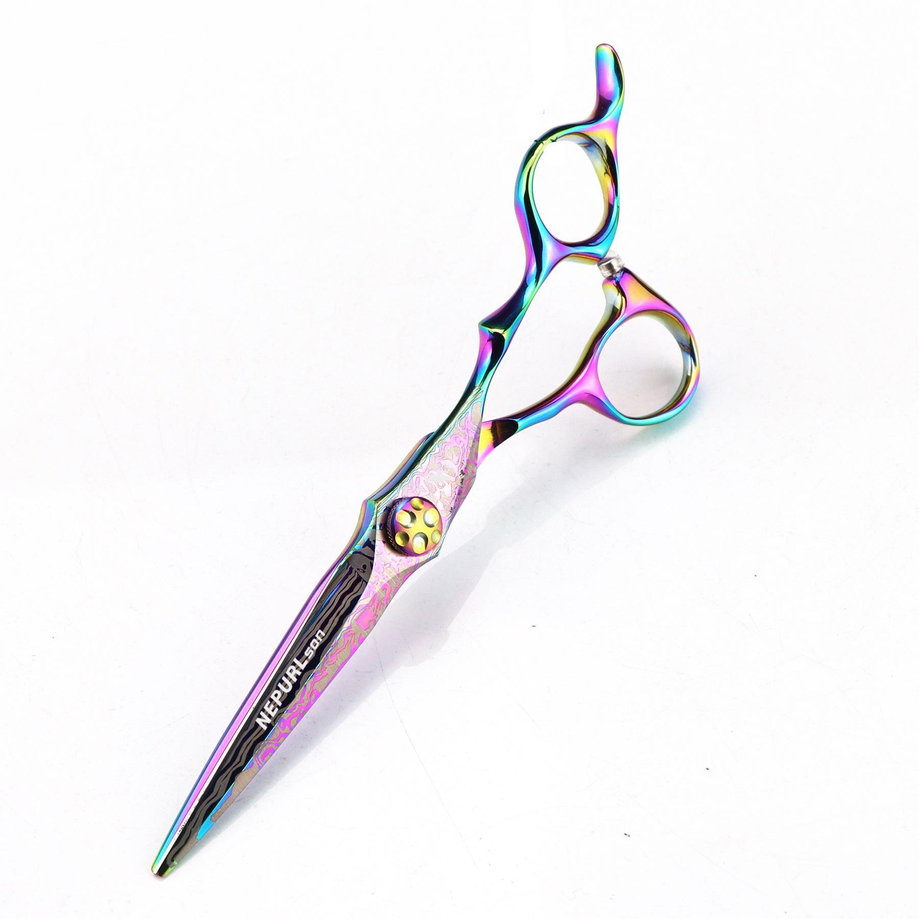 6.0-Inch Color Damascus Hairdressing and Thinning Scissors for Barbers and Bangs