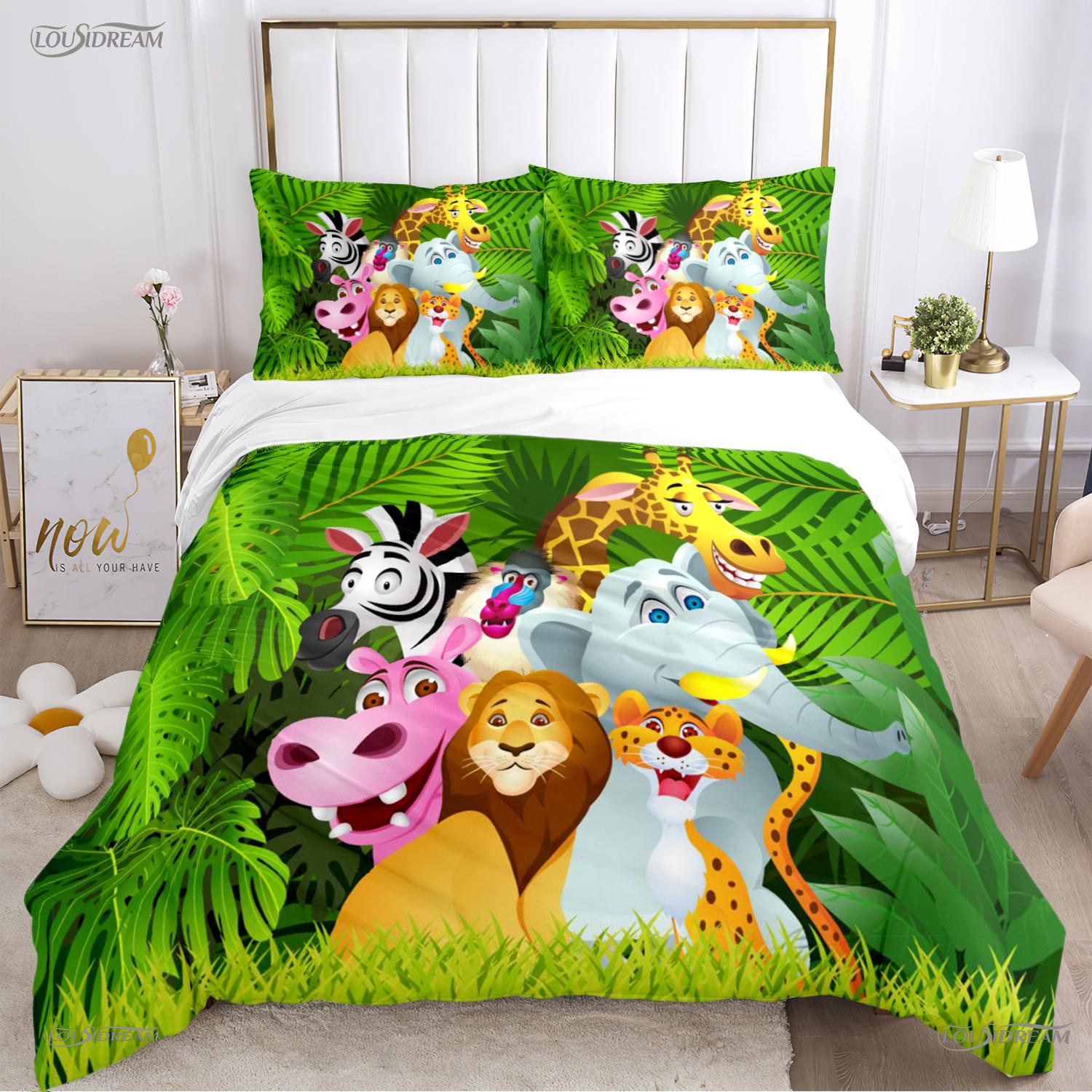 

Jungle Animal Lovely Casal Al Season Soft Duvet Cover Warm Comforter Beding Sets Soft Comfortable Quilt Cover plus Pilowcases Single/Double/Quen/King 135*200cm Eu-Single